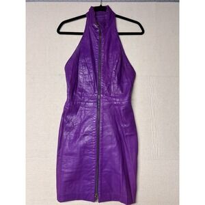Vintage Women's Vari Zioni Purple 80's/90's South Beach Leather Halter Dress